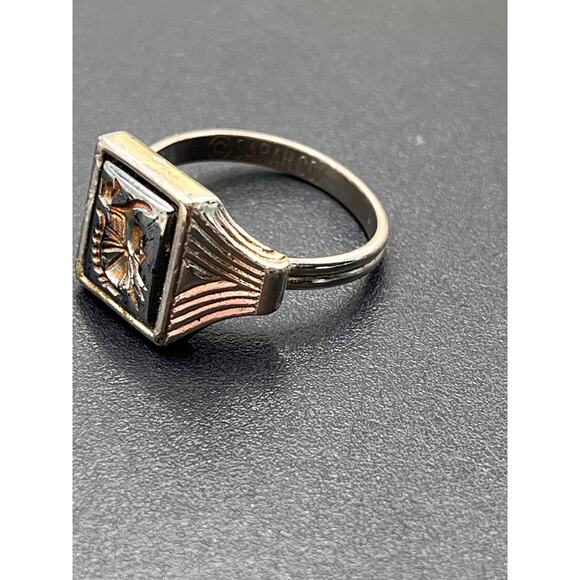 Sarah Coventry Vintage Silver Carved Hematite Roman Soldier Centurion Adj Ring 7 - Picture 8 of 8